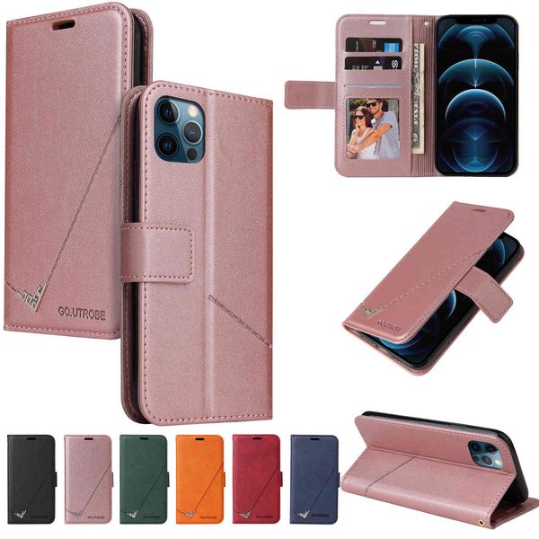 

cases cell phone sets suitable for iphone 12 promax right angle solid color mobile leather case wallet type flip card business protection
