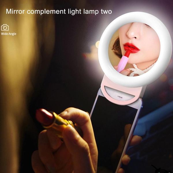 

compact mirrors led rechargeable fill light with makeup mirror portable colorful lighting effects luminous ring clip for all cell phones