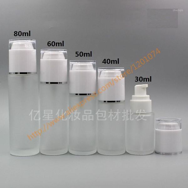 

storage bottles & jars 30ml/40ml/50ml clear frosted bottle with shiny white acrylic lotion pump,for lotion/essential oil/liquid cream,cosmet