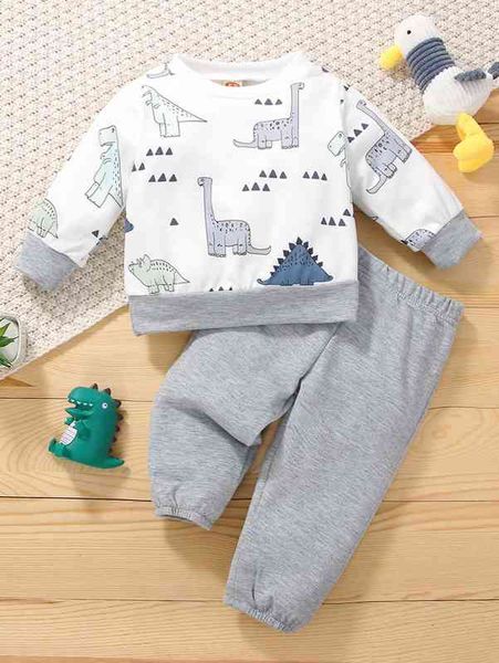 

baby geo and dinosaur print sweatshirt & sweatpants she, White