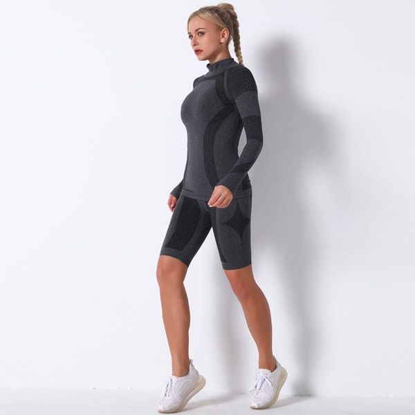

yoga outfit seamless set woman 2 pieces summer clothes for women sports knitted suit women's tracksuit sportswear with shorts sets