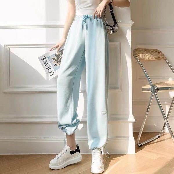 

running pants 2021 women's sports drawstring wide leg high waist slim loose straight all-match casual trend style pocket, Black;blue
