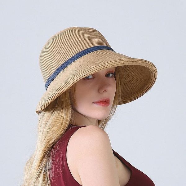 

beanie/skull caps 2021 summer women's hat curled straw folding fisherman, Blue;gray
