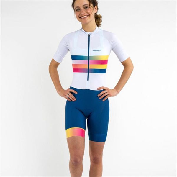 Racing Sets Peppermint Rennrad Storm LS Skinsuit Sommer Frauen Langarm Overall Kurze Radfahren Anzug Pro Team Triathlon Set