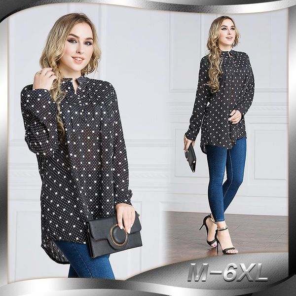 

women's blouses & shirts spring autumn muslim middle east turkish women v neck long sleeve plus size 6xl polka dot womens and, White