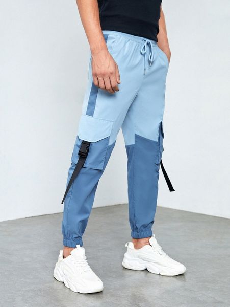 

men buckle flap pocket cargo pants i3kl#, Black