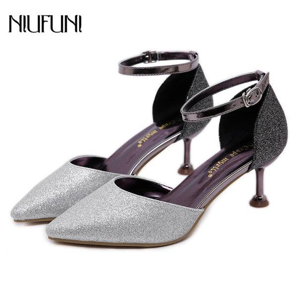 

dress shoes pointed 2021 women's sandals ladies high heels casual hollow belt buckle color matching female sexy, Black