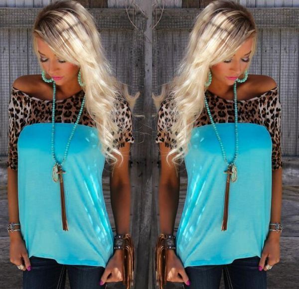 

v neck summer casual women t shirt leopard printing patchwork cotton tee blusas clothing, White