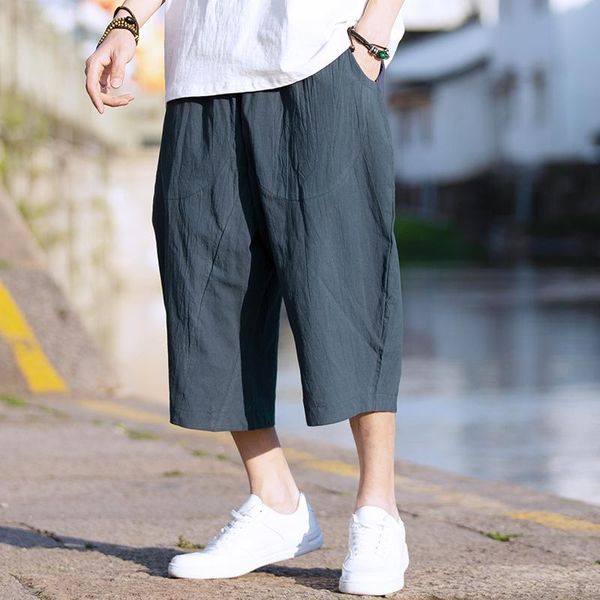 

men's casual harem pants 2021 summer korean style loose hip hop streetwear bloomers cotton cropped, Black
