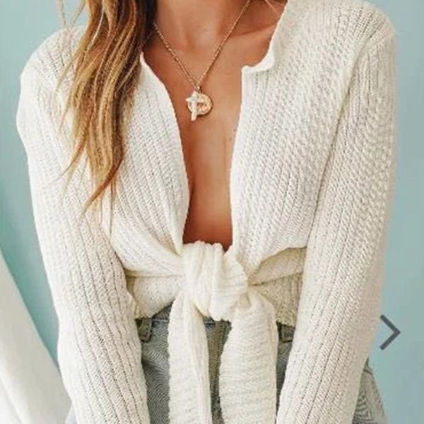 

foridol knitted tie front cropped cardigans women long sleeve autumn winter sweater casual vintage cardigan 210415, White;black