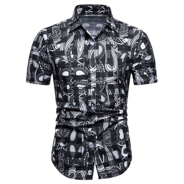 

men's shirt european size printed casual short sleeve shirt for men, White;black