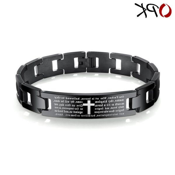 

jewelry classic bible cross men's titanium steel bracelet, Black