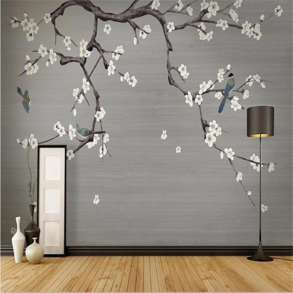 

wallpapers milofi wall custom 3d wallpaper mural chinese hand-painted flower and bird tv bedroom background plum