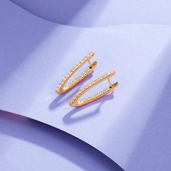 

geometric v-shaped lock buckle gold color metal brass inlay single row zircon hoop earrings women party jewelry & huggie, Golden;silver
