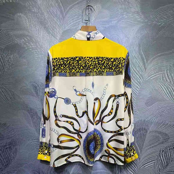 

shirts blouses blouses seqinyy 100% silk shirt summer spring fashion design female leopard print vintage yellow, White