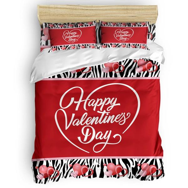 

bedding sets valentine's day love zebra pattern happy valentines set bed sheet bedroom comforter home duvet cover