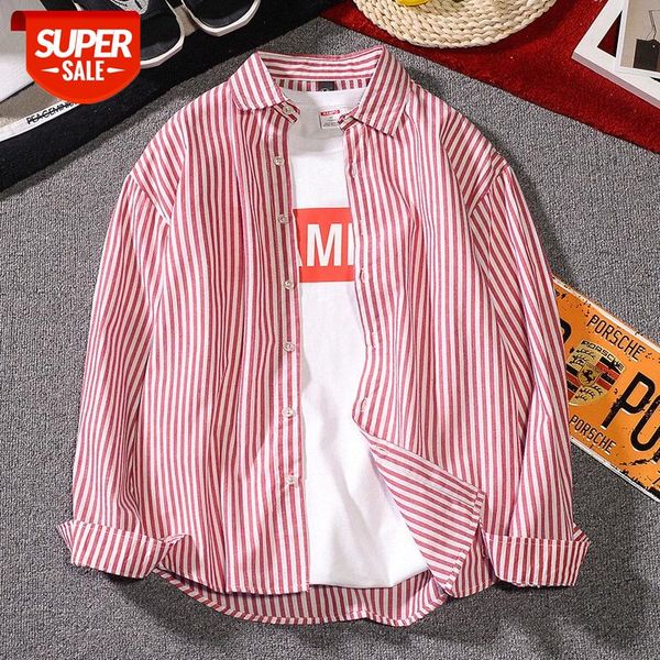 

japanese brand youth long-sleeved shirt harajuku style bf casual cotton vertical striped for men #0l7a, White;black