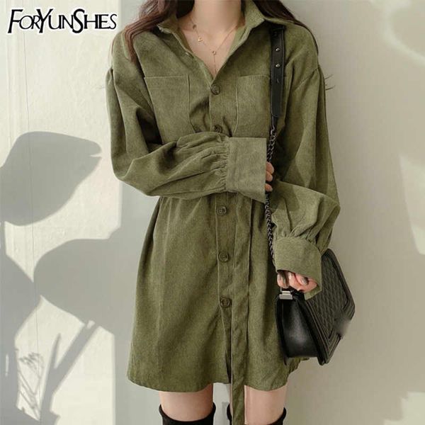 

retro army green corduroy thicken casual short dress korean sashes stylish chic office lady streetwear high waist dresses 210709, Black;gray