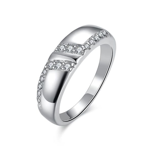 

wedding rings silver color bridal set ring for women "l" with paved micro zircon crystal jewelry 6mm wide size 8, Slivery;golden