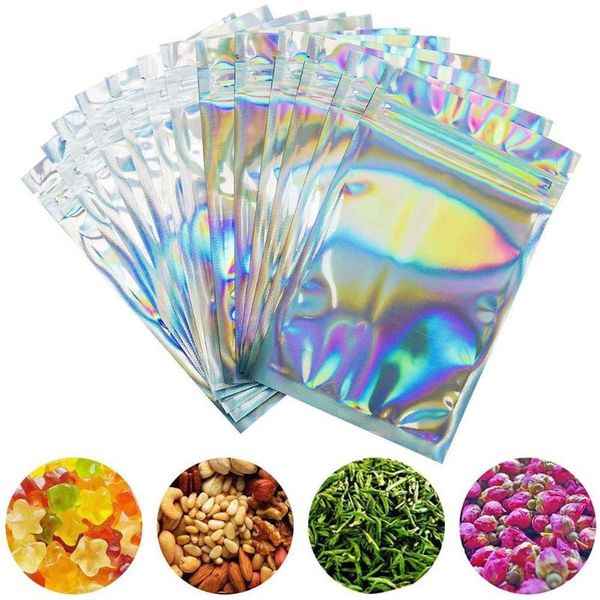 

storage bags 100pcs flat bath salt cosmetic bag one side clear holographic mini aluminum foil thick