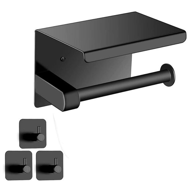 

toilet paper holders holder without drilling with shelf ,3 hooks adhesive wall mounted for bathroom