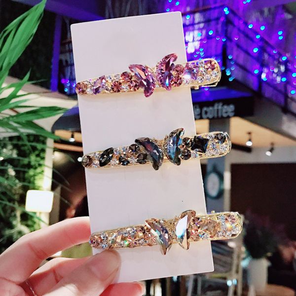 

4pcs korea crystal pins women alloy geometric butterfly rhinestone clips hair jewelry accessories, Golden;silver
