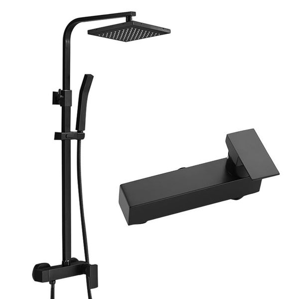 

matte black rainfall shower faucet bathroom mixer height adjustable cold taps sets