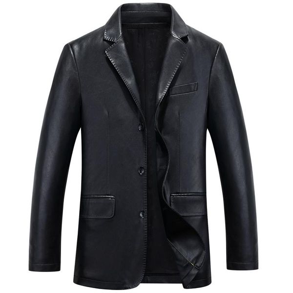 

men's fur & faux blazers mens leather business man single breasted trench retro suit jacket coat parkas male, Black