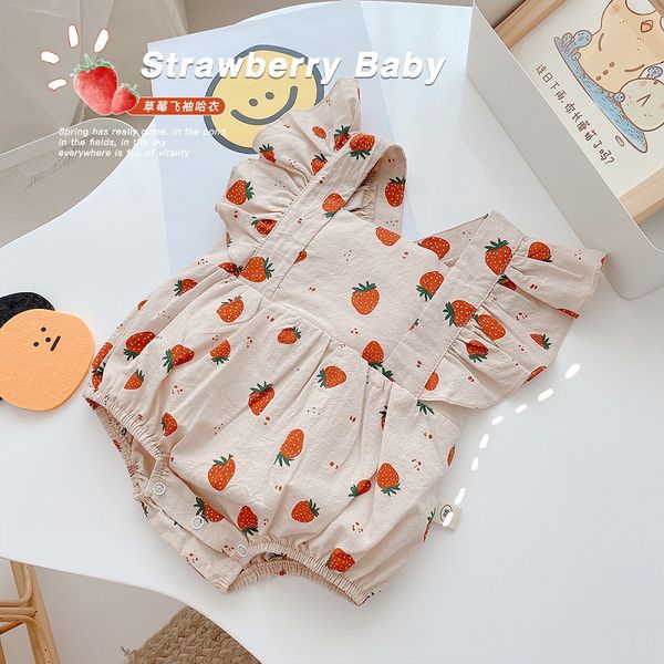

cute newborn baby princess girls bodysuit 0-24 months summer kids strawberry pattern cotton jumpsuit playsuit baby clothes, Blue