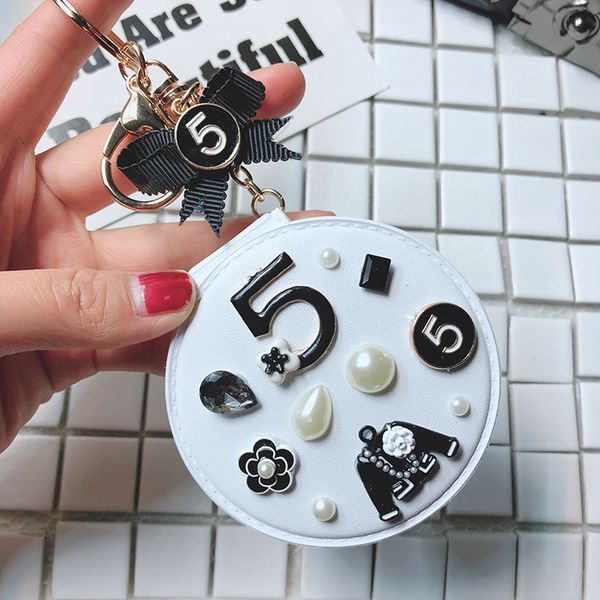 

japan and south korea creative portable flower small mirror keychain make-up accessories diy bag pendant, Silver