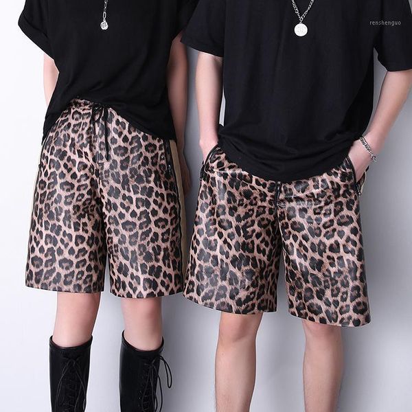 

women's pants & capris autumn women/men's genuine leather leopard wide-leg chic short c526, Black;white
