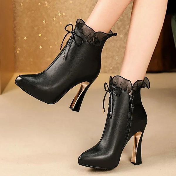 

boots women fashion sweet black pu leather side zipper heel lady cool white style botas femininas b9213