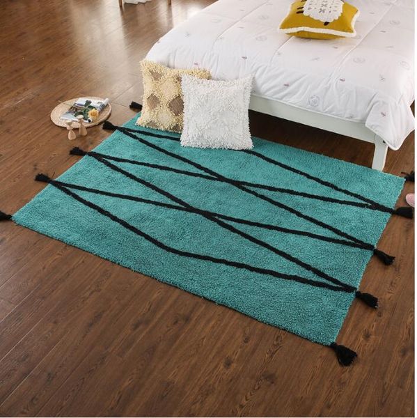 

carpets tassel handmade american living room sofa carpet 100% cotton rug tea table simple style mattress front bed wool carpet.