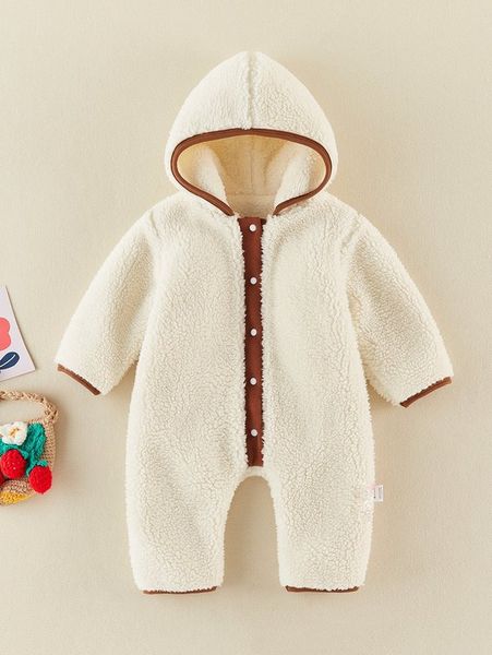 

baby contrast piping hooded fluffy jumpsuit she, Blue