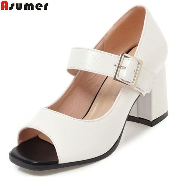 

dress shoes asumer 2021 fashion spring autumn woman peep toe buckle square heel pumps women elegant high heels size 34-46, Black