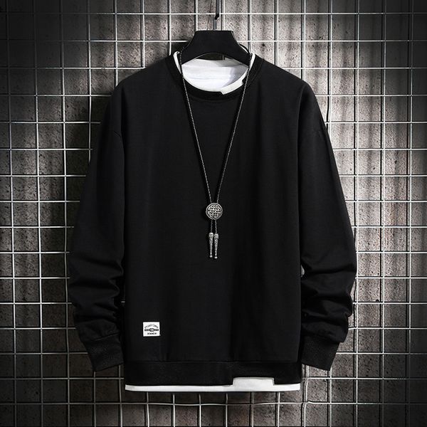 

mens sweater autumn new men's pullover sweater casual korean fashion handsome long sleeve inner t-shirt fake two pieces, Black