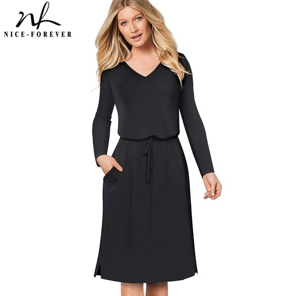 

nice-forever autumn floral printed with stripe pocket dresses casual flared women a-line dress btya171 210419, White