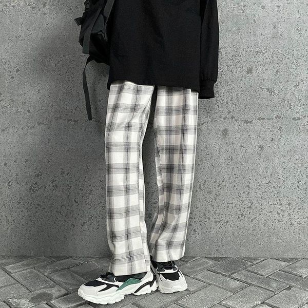 

men's pants casual loose straight trousers woman fashion harajuku style male black white plaid