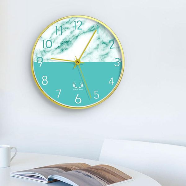 

nordic modern silent wall clock living room table home clocks decor creative marble horloge kitchen 12 inch
