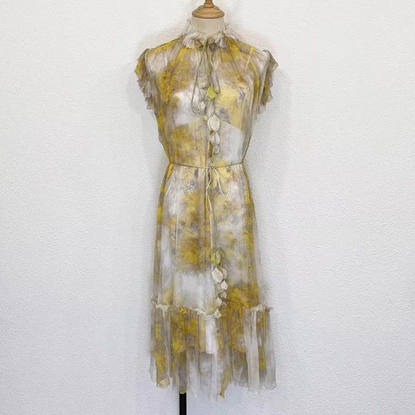 

casual dresses women's yellow printed silk midi dress, Black;gray