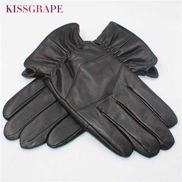 

men' genuine leather gloves for men winter warm sheep inside with fleece male wrist driving mittens 211124, Blue;gray