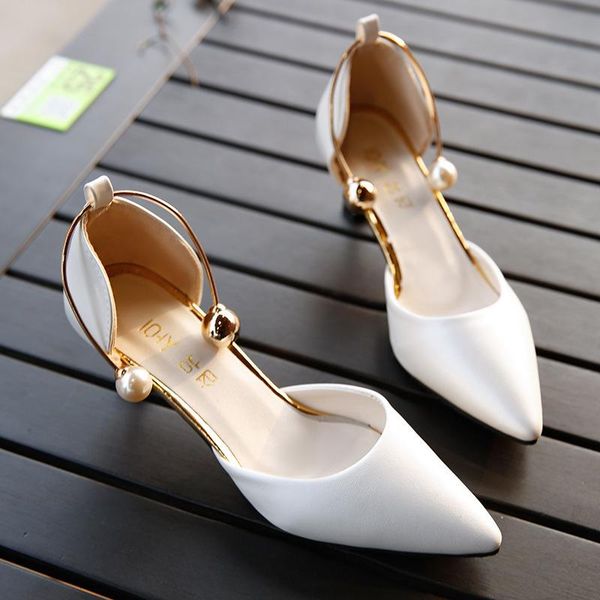 

dress shoes female 2021 high-heeled metal design pearl pointed toe banquet fashion elegant temperament classic with wedding, Black