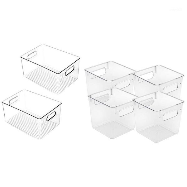 

pcs plastic storage bins clear pantry organizer box bin containers, 2 29 x 20 15cm & 4 15 14cm bottles jars