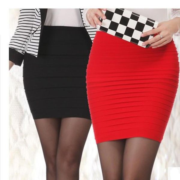 

women summer casual chic solid color slim fit short skirt office ladies elastic waist mini wrap skirts, Black