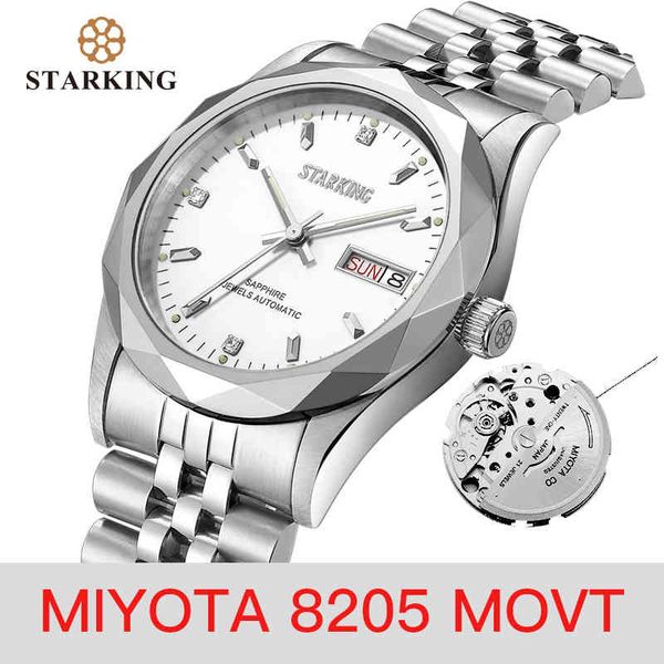 

starking men automatic mechanical clock miyota movt rvs business man s calendar week weather waterproof, Slivery;brown