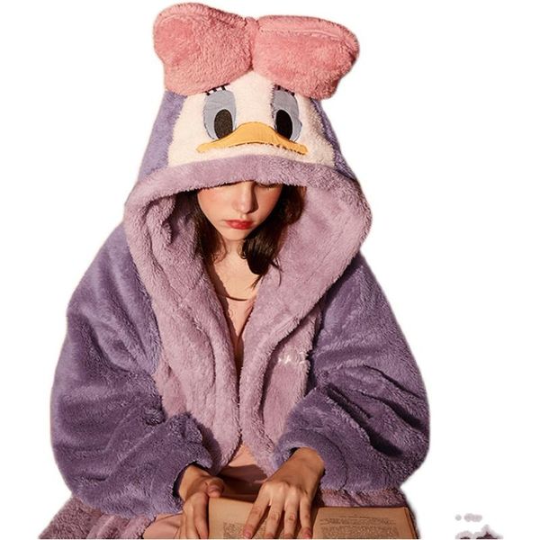 

winter net red daisi duck nightgown pajamas one-piece women's dual-use su cotton flannel nightie home clothes sets sleepwear, Black;red