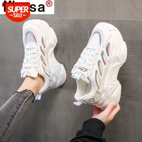 

women's vulcanized shoes 2021 spring new fashion comfortable lace up platform white sneakers round head women casual dad #ur9d