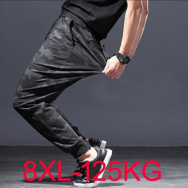 

summer plus size men camouflage pants sports sweatpants 7xl 8xl elasticity stretch hipster fat loose 50 52 men's, Black