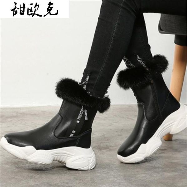 

boots 2021 women winter warm short plush snow fashion retro zipper ankle platform casual botas mujer, Black
