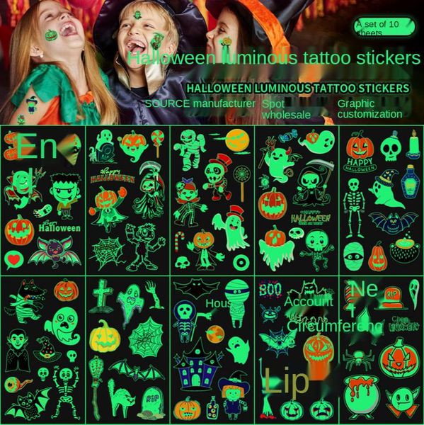 

gift wrap 10pcs tattoo stickers luminous children's halloween temporary fake tattoos sticker body for kids decoration